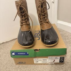 JBU Womens Brown Water Resistant Maplewood Round Toe Lace-Up Duck Boots 7.5 M