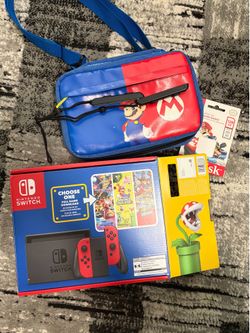 Nintendo Switch- Mario Choose One Bundle (Red/Black) w/ Super Mario Bros U DLX