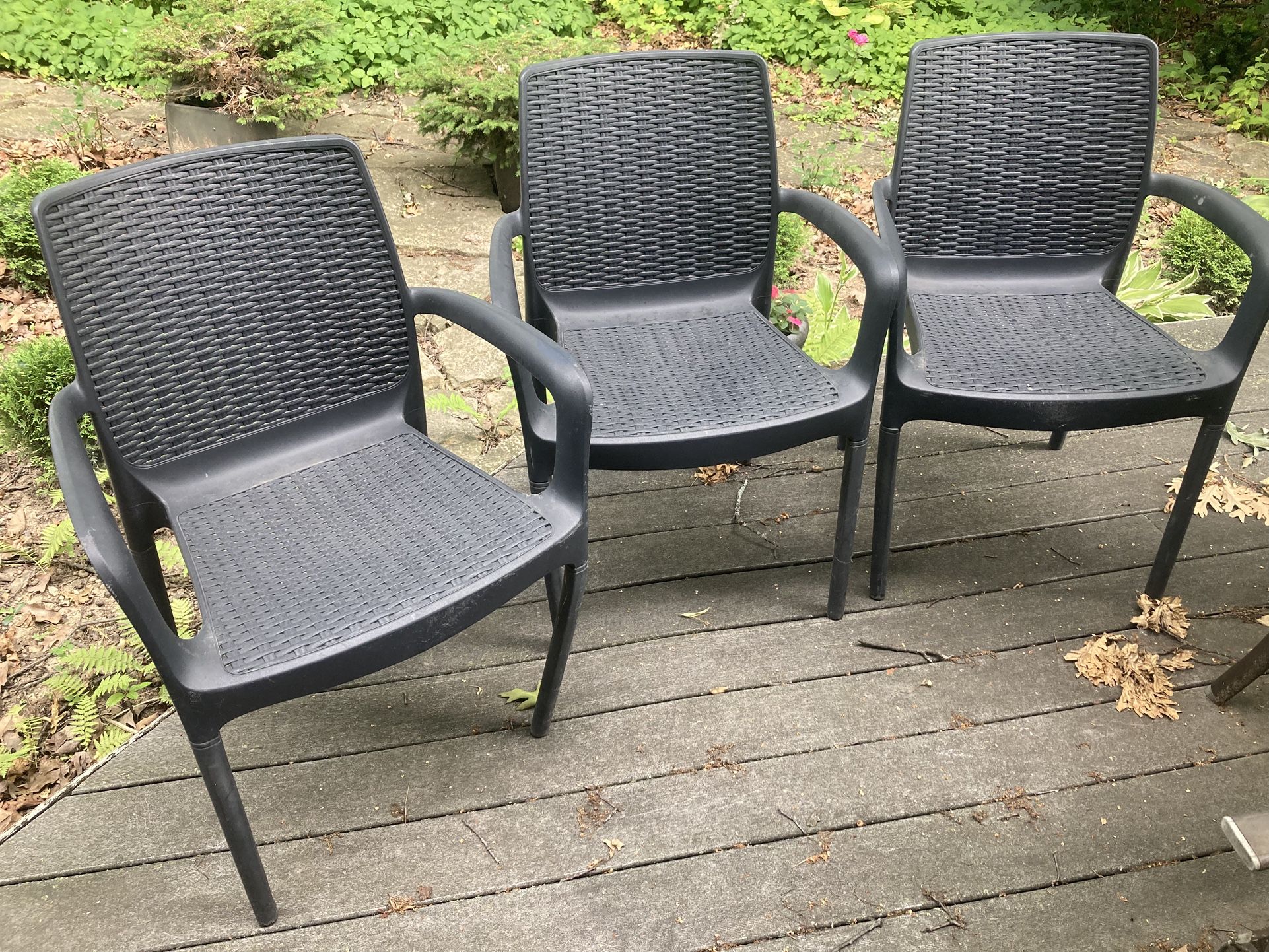 Set Of Two Faux Woven Stackable Patio Chairs - Easy To Clean!