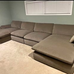 Sophie Cacao Brown Velvet Puffy Soft Cozy Deep Seating Sectional Couch With Double Chaise 