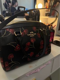 Coach Black Floral Print Leather Satchel