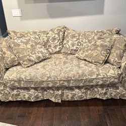 tan fabric couch, loveseat & ottoman by Habitat 