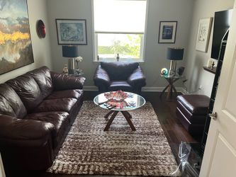 Leather couch, chair & ottoman
