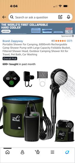 Zappyway Portable Camping Shower Kit 6000mAh
