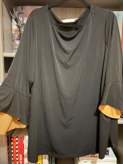 Susan Graver Black Cowl Neck Top with Contrast Cuffs, Size 3X