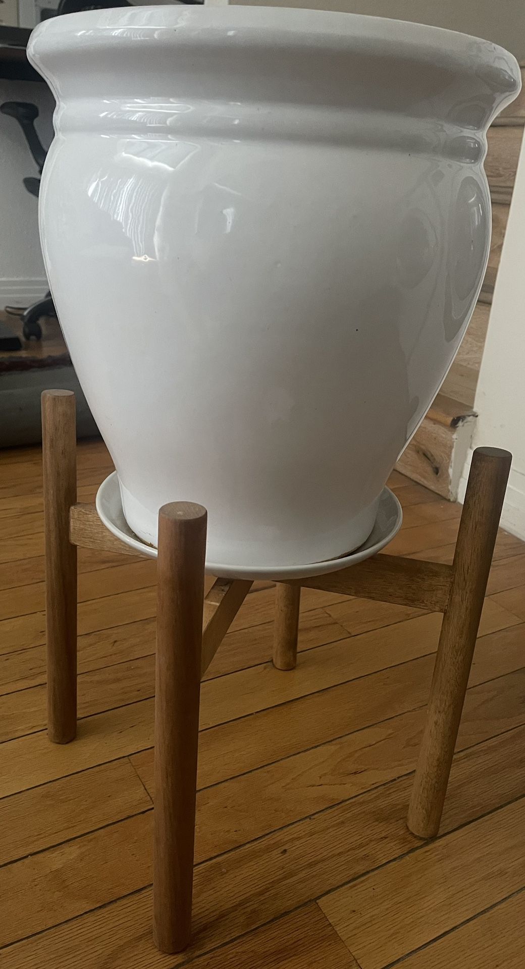 Plant Pot And Wooden Stand