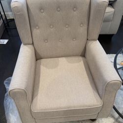 Set of 4 Modern Beige Linen Upholstered Button High Back Accent Arm Chair with Wood Legs