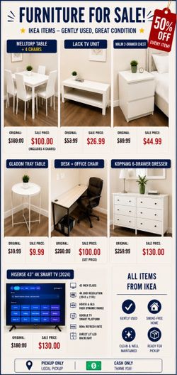 IKEA Furniture Lot – 6 Items + Smart TV