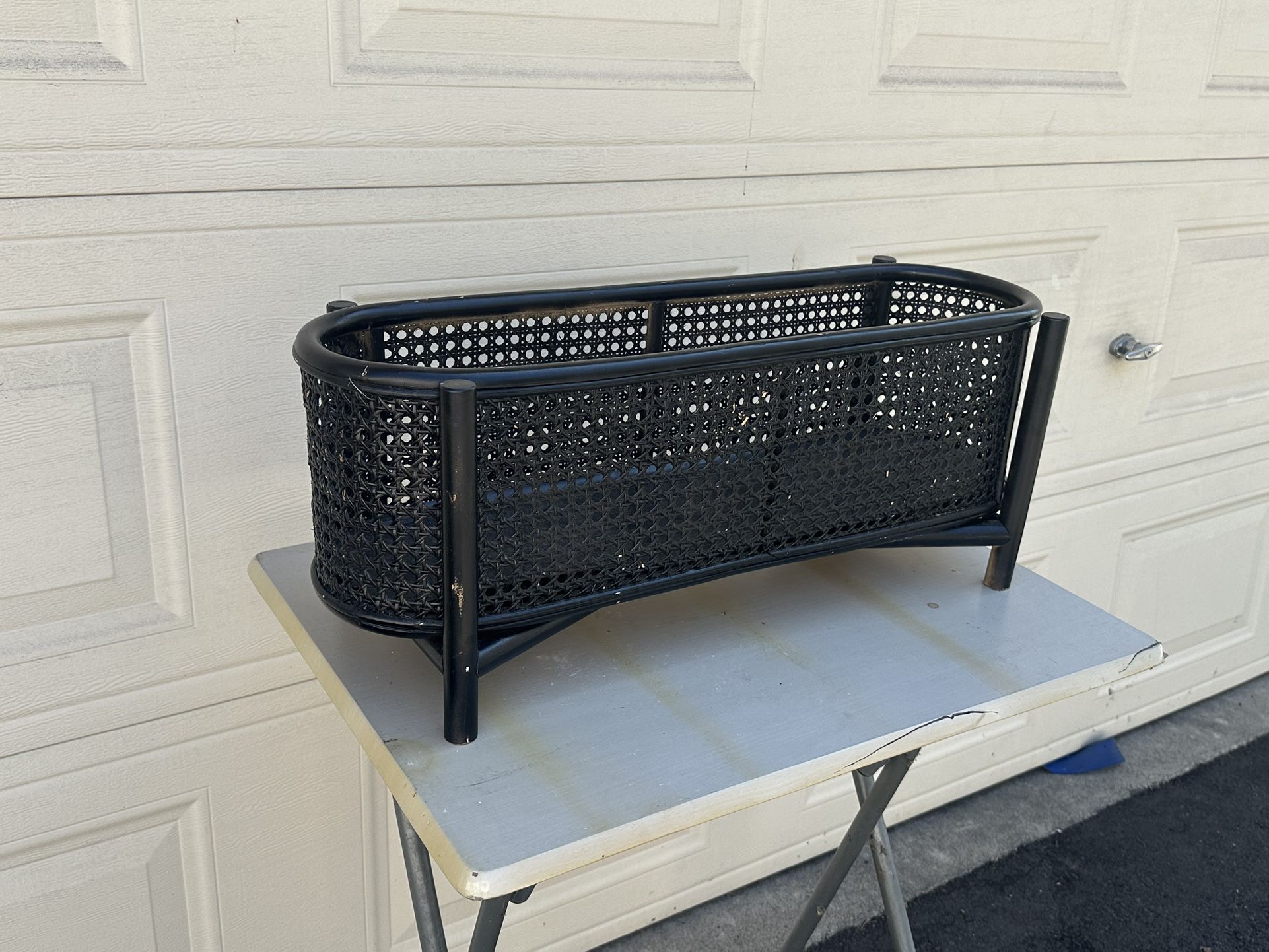 Vintage Cane Basket Plant Holder   