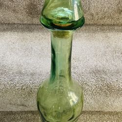 Vintage Mid Century Modern Tall Green Glass Decanter With Mushroom Stopper  