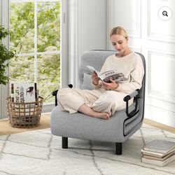 Costway 3-in-1 Convertible Sofa Bed with 5-Position Adjustable Backrest & Lumbar Pillow Gray