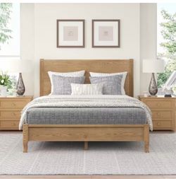 Brand New Yolo Brown Walnut Solid Red Oak Wood Frame King Size Platform Bed Frame with Headboard Wooden Slat Support