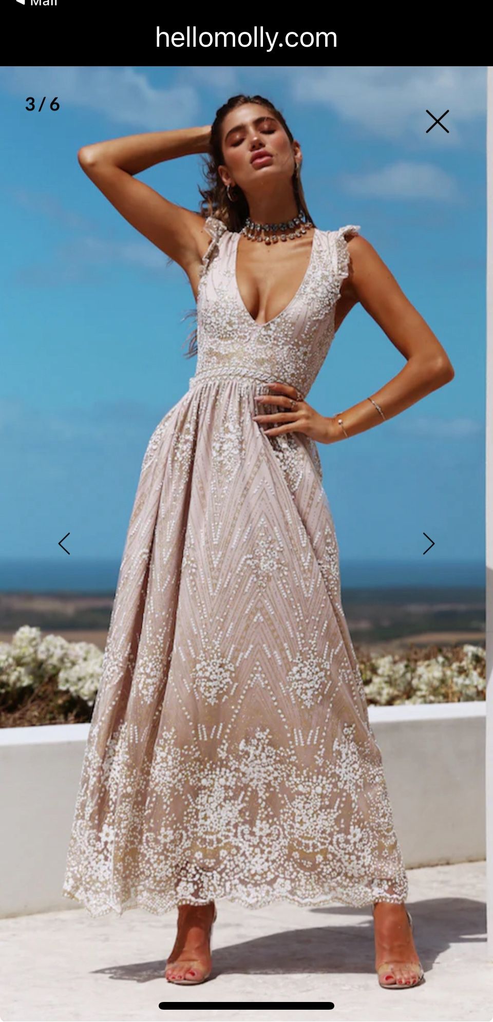 Hello Molly GOLD ON THE CEILING MAXI DRESS CHAMPAGNE Size Small Prom Dress
