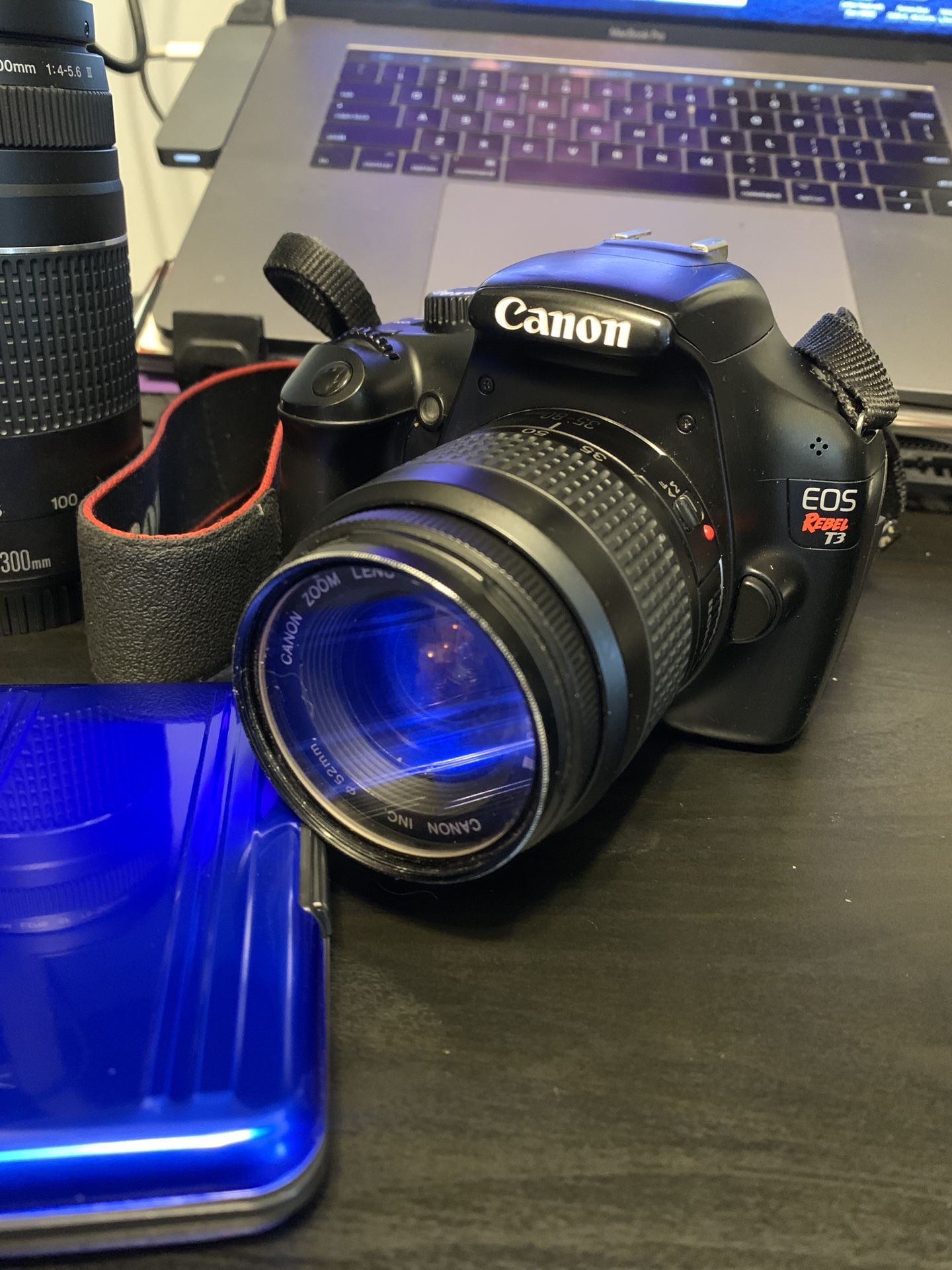 Canon Rebel t3 body, 2 lenses, bag, 3 batteries, charger and SD cards