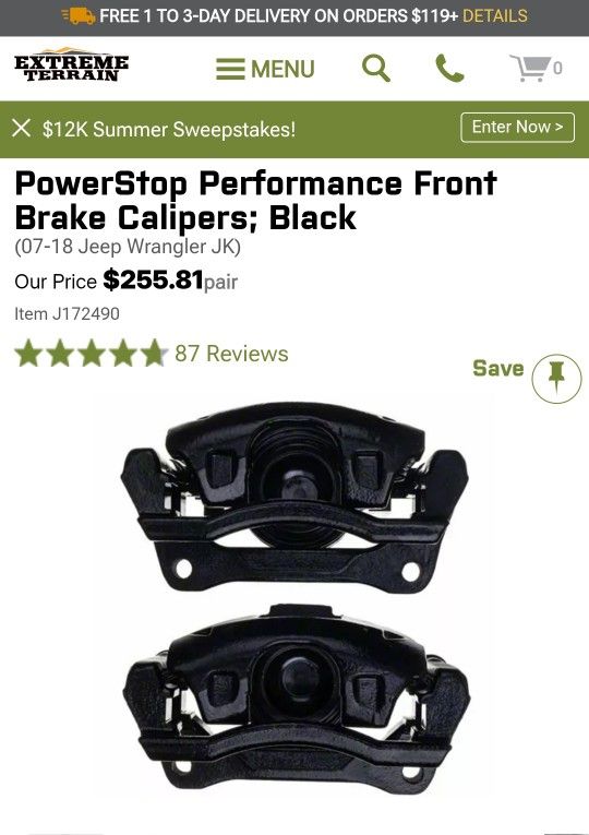 PowerStop S5044BLK Bake Calipers Brand New Jeep Mopar