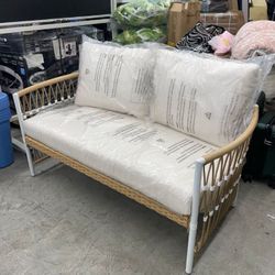 Better Homes & Gardens Lilah Outdoor Wicker Loveseat with White Cushions