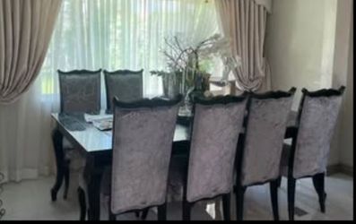 8 Italian Dining Room Chairs marble gray velvet