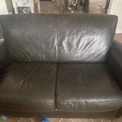 Dark Brown Leather Love Seat