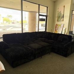 Black Corduroy Sleeper Sofa Sectional 