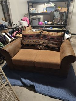 Brown Fabric Loveseat with Accent Pillows