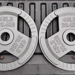 PAIR OF NEW  45 LB.  EZ GRIP  OLYMPIC  PLATES