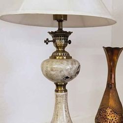 Antique White Ceramic Lamp Art Deco ~30s Brass Accents