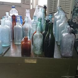 Old Bottles Blues, Purples, Green, Clear,