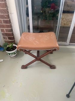 X-Base Ottoman Stool with Nailhead Trim