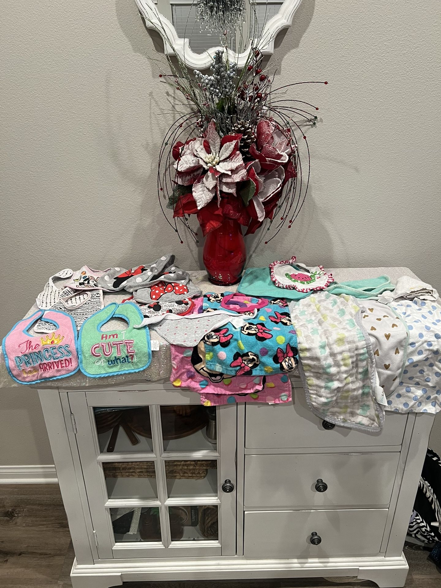 Assorted baby burp pads, bibbs & wash cloths