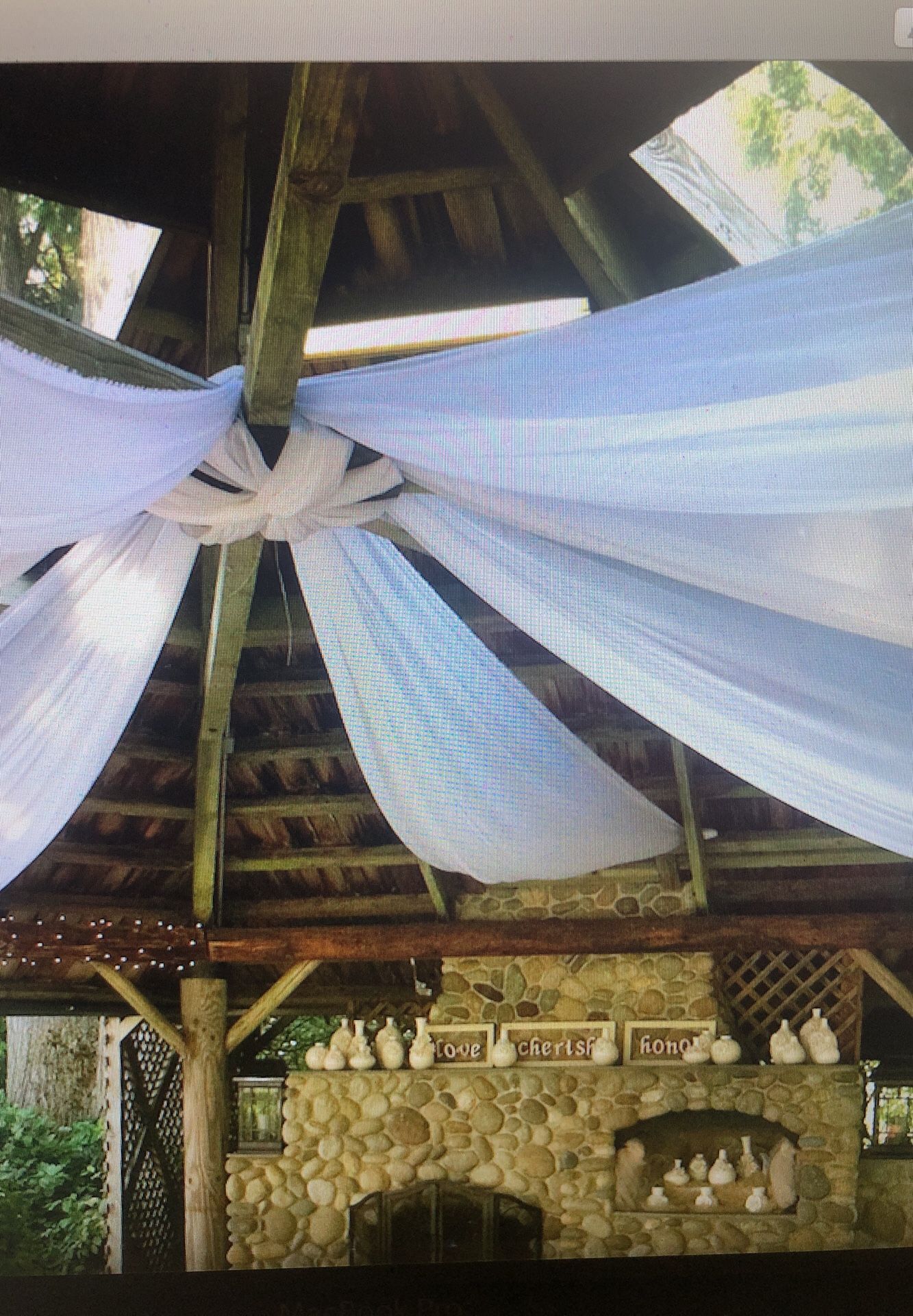 White chiffon by the bolt 60” wide 150 ft long. Wedding decorations