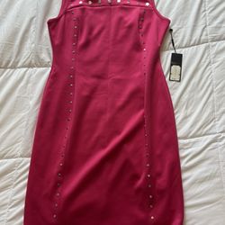 NWT Karl Lagerfeld Paris Hot Pink Silver Studs Sheath Dress Size 14 Sleeveless 