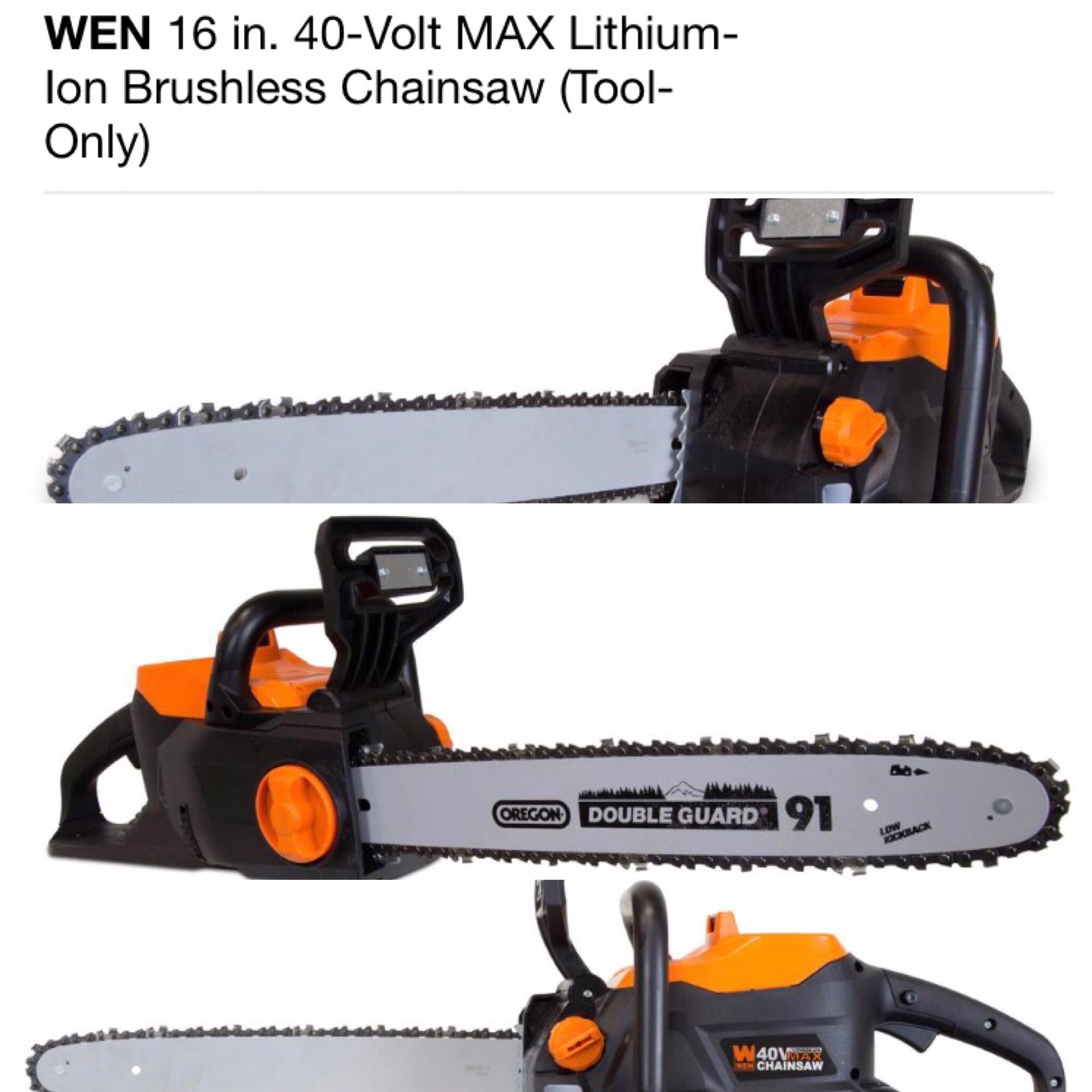 WEN 16” 40-VOLT MAX LITIUM-ION BRUSHLESS CHAINSAW