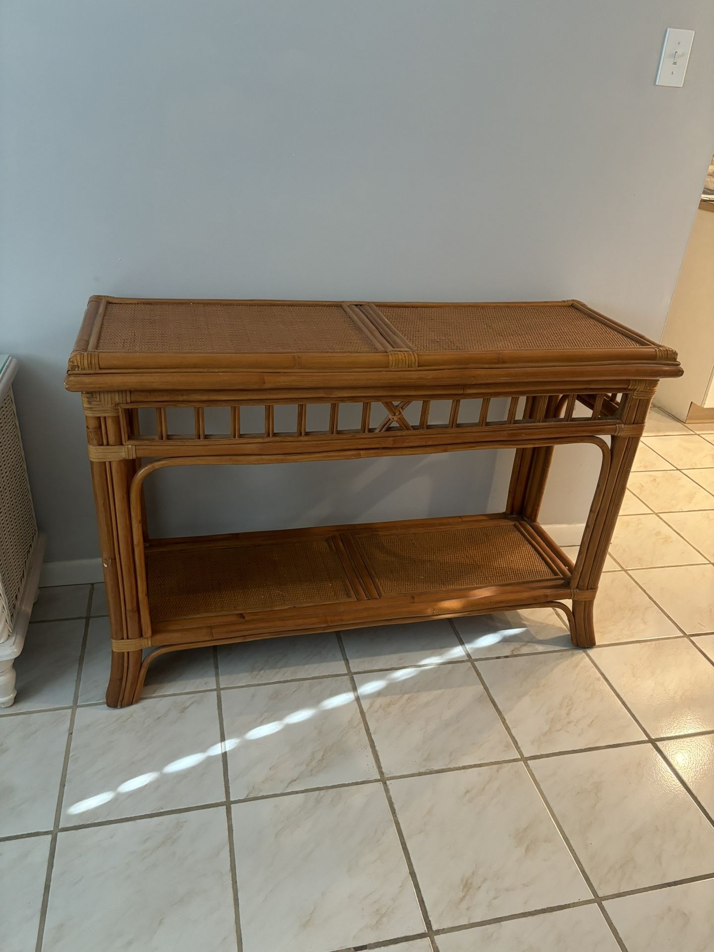 Vintage Two Tier Rattan bamboo Console Table