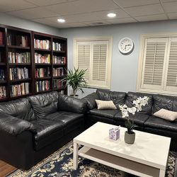 Black Leather Sofa & Matching Carpet