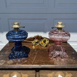 Vintage Crystal Glass Lamp Shade Blue & Pink