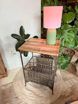 Rustic Wood + Iron Accent Stand / Side Table