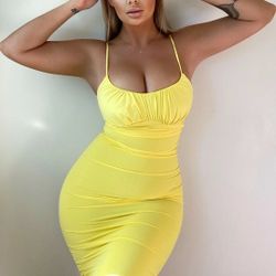 Large Yellow Knee Length Dress