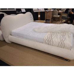 Boucle fabric queen size bed frame 