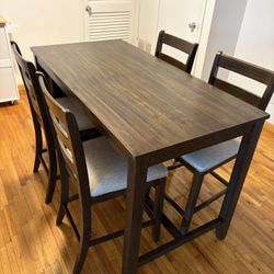 Counter Height Dining Table Set with Built-In Wine Rack + 4 Chairs