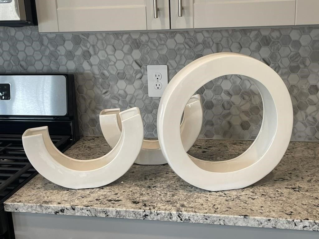 3 Piece Modern Circle Sculpture Oliver White Circle And Half Circle