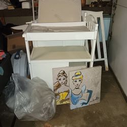 Bed Frame / Bed And Changing Table $40 with 2 Pictures