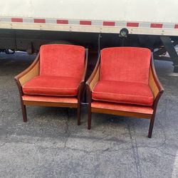 Vatne Mobler Norway Cane And Wood Arm Chairs PAIR Moving Liquidation Sale!