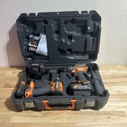 Ridgid 18V Brushless Impact Driver And Hammer Drill Combo With Batteries And Charger 