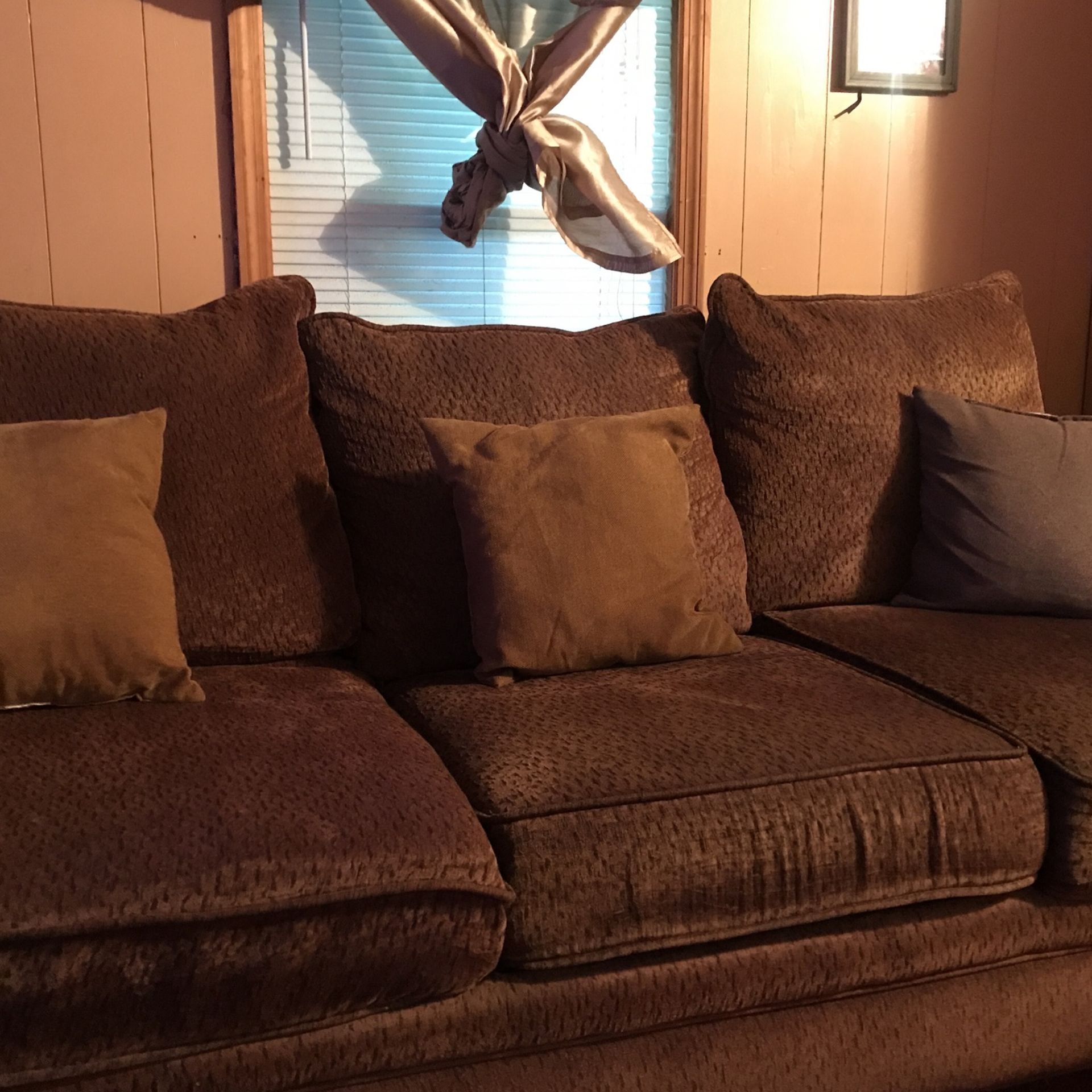 Dark Chestnut Brown Loveseat And Couch
