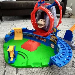 Hot Wheels Monster Truck T-Rex Volcano Arena Track Playset with