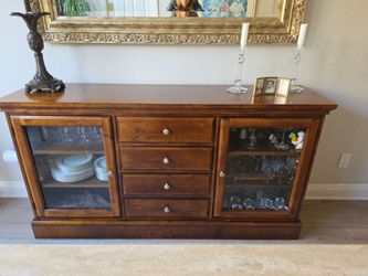 Wood Sideboard Buffet with Glass Doors