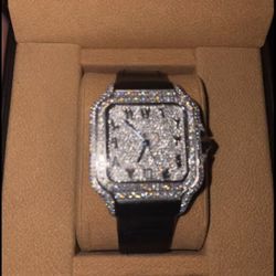 Moissanite watch W Leather Strap 