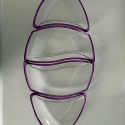 Pre-owned Sectional Clear Glass Bowls With Purple Rim
