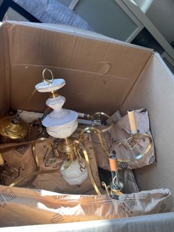 1990s Gold and White Chandelier