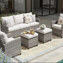 NEW 5pc Patio Sectional Furniture, Beige Patio Furniture